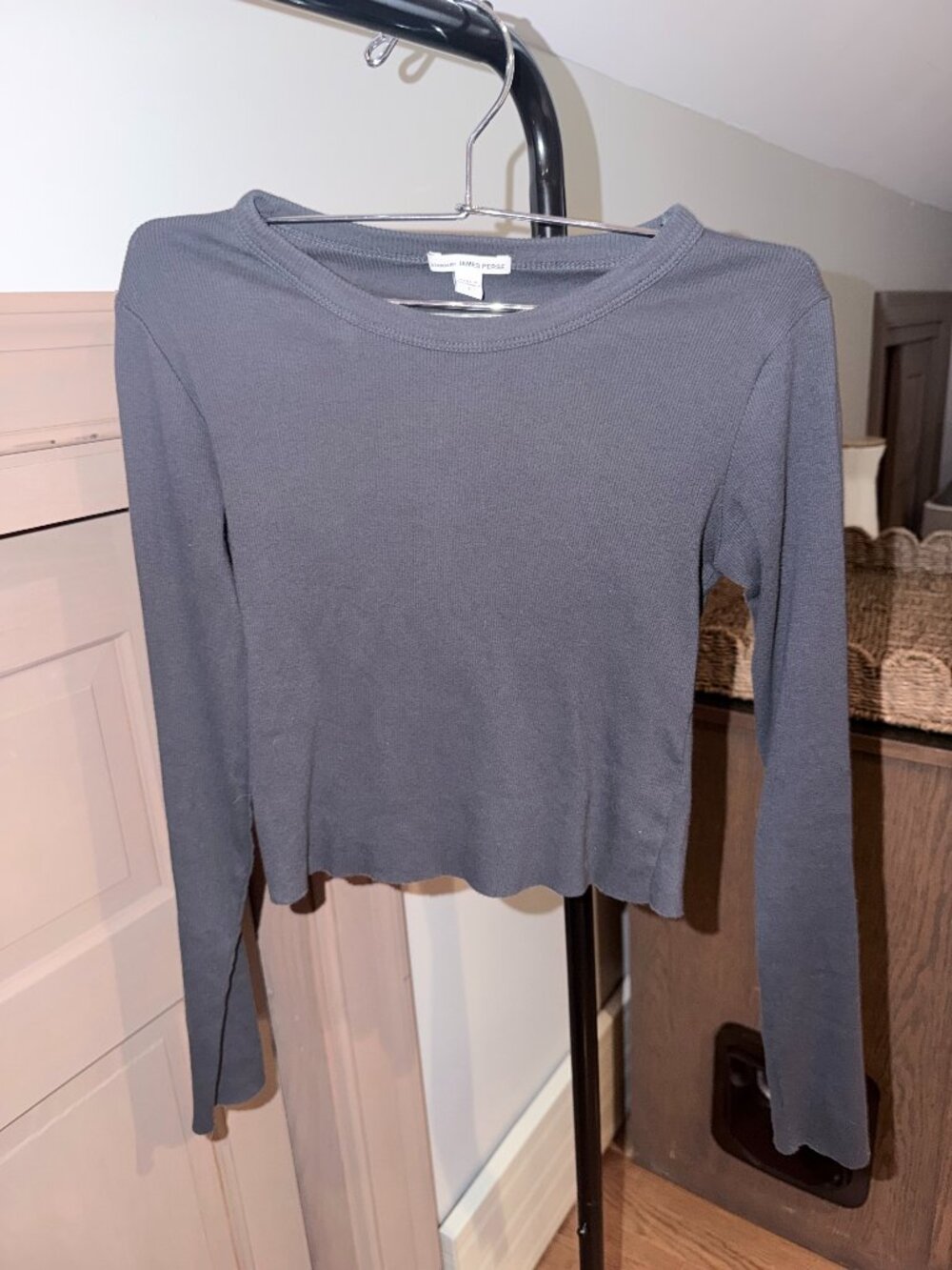 Standard James Perse Charcoal Long Sleeve Slightly Cropped Tee Size 1
